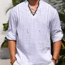 EDITCOZY Men's Pirate Shirt Costume Drawstring Tops Renaissance Viking Medieval Halloween Cotton Linen Shirts White XL (L)