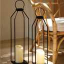 Perfnique Modern Farmhouse Lantern Decor, 19.7'' 22'' Set of 2 Black Metal Lanterns, 2 LED 6hr Timer Flickering Flameless Candles, Lanterns Decorative for Porch, Patio, Fireplace Mantle, Christmas