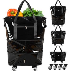 Abbylike Reusable Grocery Bag on Wheels Shopping Bag with Detachable Swivel Wheels Waterproof PP Collapsible Shopping Cart Portable Large Capacity Grocery Tote for Groceries Traveling Camping Moving