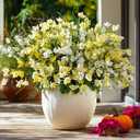 Artificial Flowers for Outdoor Indoor 10 Bundles Fake Daffodil Flowers Plant UV Resistant Realistic Faux Plants for Home Outside Garden Porch Window Box Balcony Yard Porch Fall Decor (White+Yellow)