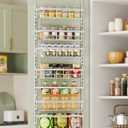 6-Tier Adjustable Over the Door Pantry Organizer with 2 Sets Hooks Fits Most Doors, Hanging Spice Rack for Pantry Door Organizer And Storage, White