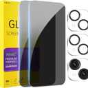 PEHAEL 2+2 Pack for iPhone 15 Privacy Screen Protector with Camera Lens Protector Full Coverage Anti-Spy Tempered Glass Film 9H Hardness Easy Installation Bubble Free [6.1 inch]