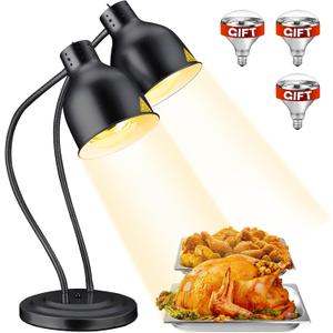 Food Heat Lamp with 3 Bulbs, 500W Rapid and Steady Heating, Painted Black | Catering Food Warmer Lamp, Commercial Heat Lamp for Food, Electric Food Warming Lamp for Buffet & Parties