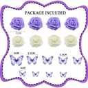 17pcs Butterfly Cake Toppers 3D Romantic Butterfly Cupcake Decorations with Purple White Rose Flowers for Wedding Birthday Anniversary Party Baby Shower
