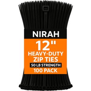 12 inch Black Cable Ties, UV resistant, Self-locking, Multi-purpose Nylon Heavy Duty Zip Ties, Wire Ties for Professionals, Office, Home, Garden, and Cable Management by Nirah (12" 100 pk 50lbs)