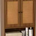 Bathroom Storage Cabinet,Rattan Cabinet Boho Chic Medicine Cabinet Over The Toilet Storage 3-Tier Cabinet Wall Mount with Double-Door for Kitchen,Dining Room,Living Room 19 x 7.68 x 24 in, 19.0x 7.68x24 in
