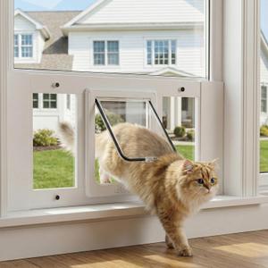 Aluminum Cat Door for Window, Adjustable Full-Size Window Pet Door 32-36 Inch, No-Tool Installation, Controllable Flap with 4 Locking Modes, Weatherproof & Secure Insert for Cats (32-36inch)