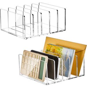 Geyoga 2 Pcs Acrylic File Holder Clear Mail Folder Organizer 5 Sections Multifunction Desktop Storage Letter Sorter Envelope Vertical Dividers for Office, Home, Desk Organization