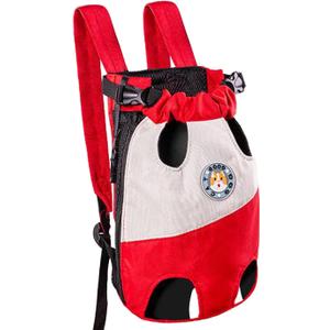 Pet Legs Out Carrier Backpack, Dog Cat Front Backpack Ventilated Mesh Travel Back Pack with Safety Belt for Travel Hiking Cycling Outdoor Use, Small Medium Puppy Large Cat Carrying Bag, Blue (Red)