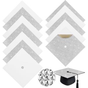 Gersoniel 12 sheets Rhinestone Grad Cap Topper with Construction Paper for Graduation Hat Bling Decoration 10 x 10 '' Card Stock Grad Cap for Photo DIY Graduation Hat Topper Cover Party Decor(Sliver)