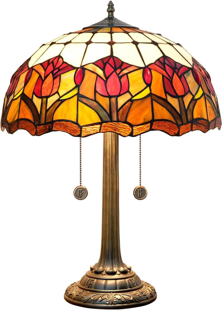 Red Tulip Tiffany Table Lamps for Bedside Bedroom Tiffany Style Stained Glass Nightstand Lamp 16X16X23 INCH Home Office Bedroom Decor Light