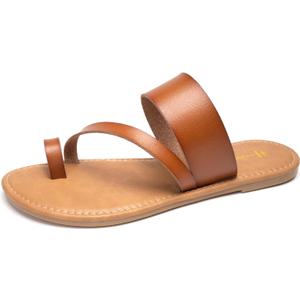 Women's Slide Sandals Slip On Flat Flip Flop Thong Casual Summer (8, Brown)