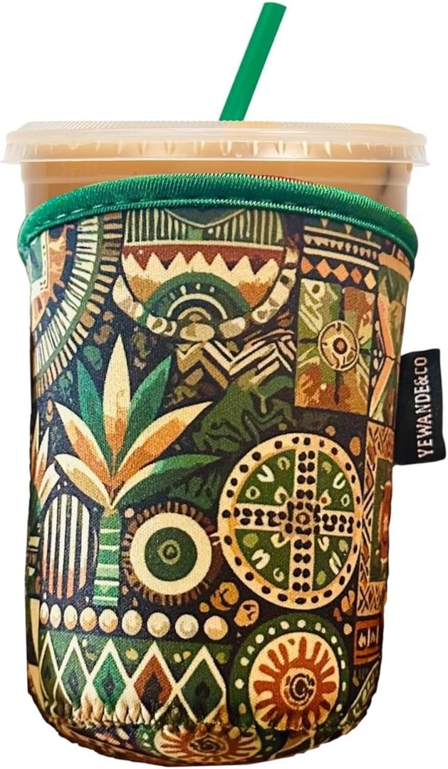 Neoprene Insulated Cup Sleeve for Iced Coffee, Hot & Cold Beverages  Reusable, Washable Drink Holder Cup Sleeve  Anti-Slip, Eco-Friendly, Multi-Color Design (BUSH, SMALL)