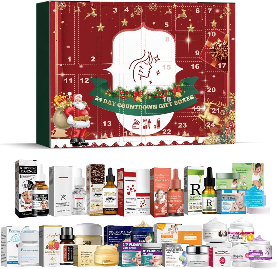 2025 Limited Edition Beauty Advent Calendar Skincare Essence, 24Pcs Make Up Calendar for Women Christmas Gifts, for Women Hand&Body Cream, Face Serum, Lip Balm, Eye Cream, And More