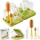 Travel Bottle Brush with Portable Bottle Drying Rack, Baby Bottle Brush for Baby Travel Essential, Green