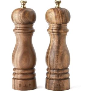 Pepper Grinder,Wood Salt and Pepper Grinder Mills Sets, Acacia Wood Manual Salt Grinder Refillable Pepper Mill Sets with Adjustable Ceramic Grinding Rotor - 7 Inch-Set of 2