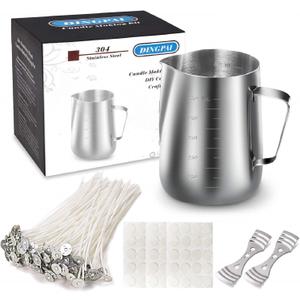 DINGPAI Candle Making Kit, DIY Candles Craft Tools,1pc Candle Make Pouring Pot,50pcs Candle Wicks, 50pcs Candle Wicks Sticker and 2pcs 3-Hole Candle Wicks Holder