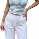 Women's Striped Crop Tube Top Strapless Slim Fit Y2k Going Out Bandeau Tops (Blue, L)