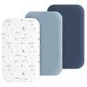 Coreeky Muslin Bedside Sleeper Bassinet Fitted Sheets, 3 Pack Cotton Baby Sheet for Boys & Girls, Soft, Compatible with Baby Delight, Dream On Me, AMKE and Other Rectangle Mattress (Nightfall Blue)