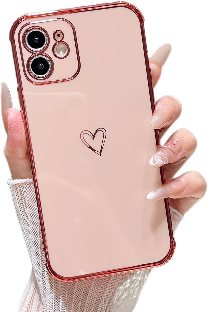 ZTOFERA Designed for iPhone 11 6.1 inch Case,Cute Plating Edge Love Hearts Pattern with Camera Lens Protection Phone Cover for Girls Women,Pink