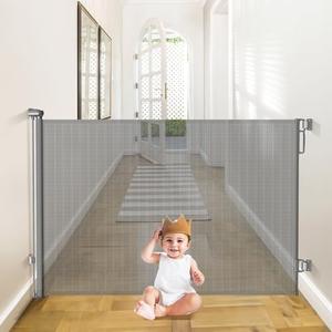 Babepai Retractable Baby Gates Extra Wide | 55" Wide x 33" Tall Dog Gates for Stairs | Indoor/Outdoor Use | Child Gates for Doorways, Deck, Porch, Hallways, Patio - Gray