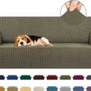 KEKUOU Stretch Sofa Cover Slipcover ，Couch Covers for 3 Cushion Couch Sofa pet Friendly (78"-94") Furniture Protector Sofa with Elastic Bottom for Kids,Dog, Jacquard Small Checked(Large,Khaki)