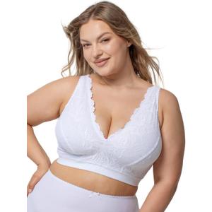 Kudreshov Lingerie Freya Cotton Stretch Lace Women's Bra – Non-Padded, No Underwire, White, Plus Sizes B-DDD, XXL 42C