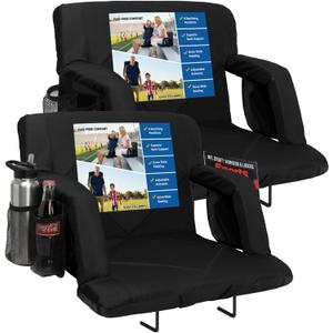 Sheenive Stadium Seats with Back Support (380 lbs) - 2.8'' Thick Comfy Cushion, 6 Adjustable Angles Bleacher Seat with Armrests - Includes Backpack Strap, Carry Handle, 2 Cup Holders & 2 Large Pockets (20.5" Wide)