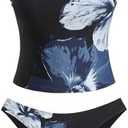 ZAFUL Women's Floral Tankini Swimsuits Bandeau Tummy Control High Cut Tankini Set Two Piece Bathing Suit, S