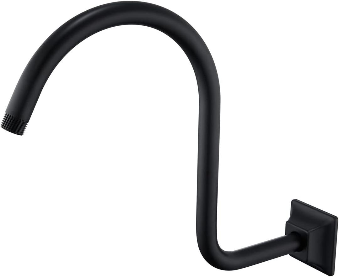 13 Inch S-Shape Shower Arm Black Gooseneck Shower Head Extension with Unique Flange, Standard 1/2" Connection
