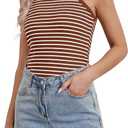 Striped Tank Top for Women Ribbed Colorblock Tanks Racerback Sleveless Vest Summer Slim Fitted Tops (XS)