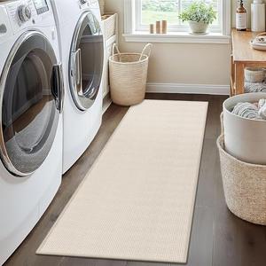 GOYLSER Braided Rug Runners for Hallways Non Slip, Water Absorbent Mat for Kitchen Floor, Beige Bathroom Rugs, Non Skid Farmhouse 2x7 Runner Rug