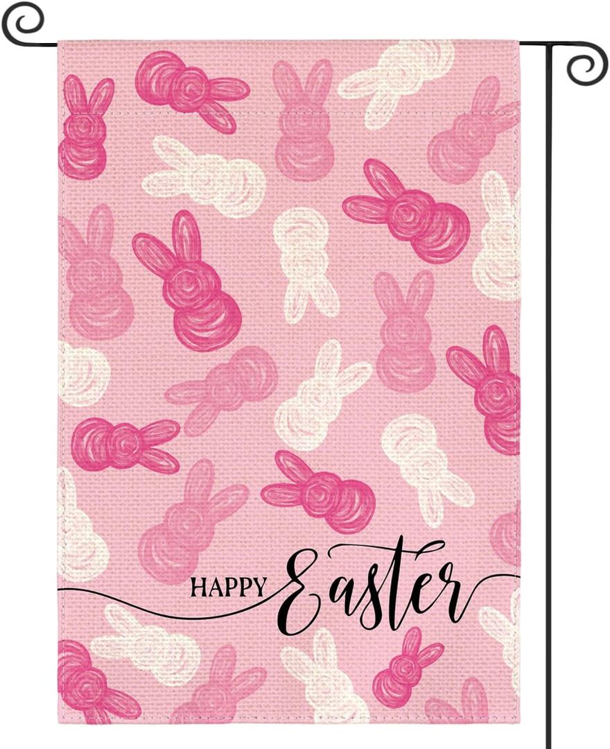 4 x AVOIN colorlife Happy Easter Garden Flag 12x18 Inch Double Sided Outside, Pink Easter Bunny Rabbit Yard Outdoor Flag