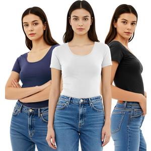 Emmalise Women's Short Sleeve Tshirt Scoop Neck Tee Value Pack Junior Plus Sizes