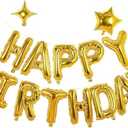 Gold Happy Birthday Banner Balloon Aluminum Foil 16 Inch Letter,10 Inch Five Pointed Star Four Pointed Star Suitable for Kids, Men, Women, Boys and Girls Party Decoration Supplies
