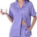 DAVID ARCHY Satin Pajamas for Women 2 Piece Summer Sleepwear Set, Smooth Wrinkle-Resistant Loungewear (Purple, S)