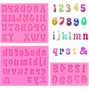 Alimat PluS Letter and Number Mold Silicone 3 Pack, Chocolate Fondant Molds for Cake Decorating and Baking
