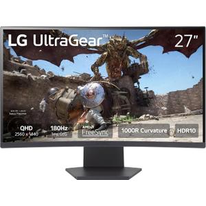 LG 27GS60QC-B Ultragear 27-inch Curved Gaming Monitor QHD (2560x1440) 180Hz 1ms 1000R AMD FreeSync HDR10 HDMIx2 DisplayPort Borderless Design Black Stabilizer DAS Crosshair FPS Counter - Black