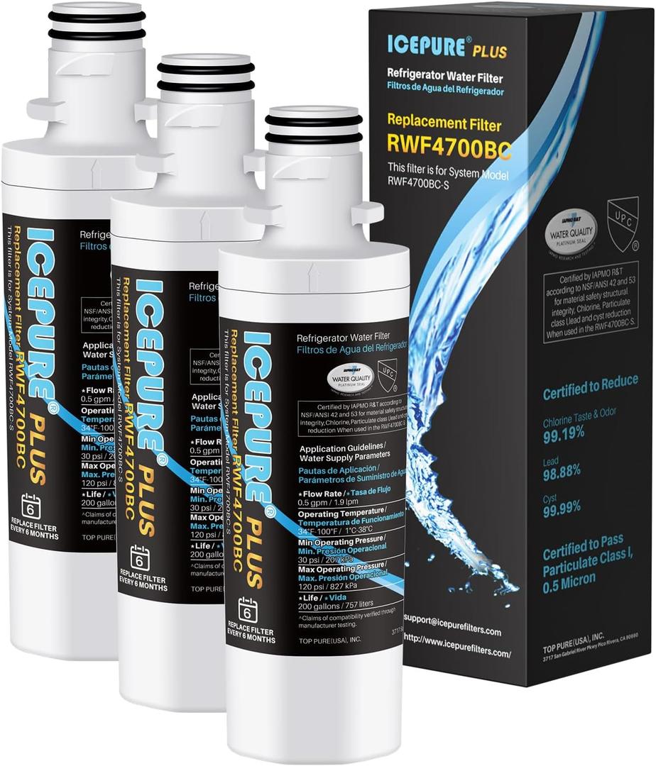 ICEPURE PLUS ADQ747935 NSF53 Certified Replacement for LG LT1000P Kenmore Elite 9980 LT1000 LT1000PC ADQ74793501 MDJ64844601 RWF4700BC LFXS26973S Refrigerator Water Filter,3PACK