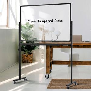 Rolling Whiteboard 48”x32” Clear Glass Dry Erase Board on Wheels