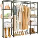 Portable Closet Wardrobe, Metal Clothing Rack with 8 Shelves & 1 Hang Rod, Free Standing Closet Rack for Hanging Clothes Closet Organizers and Storage, 63"x63"x12", Black