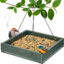 Kingsyard WPC Composite Platform Bird Feeder for Outside, Heavy Duty Hanging Tray for Mealworms & Seeds, 3.5 lbs Large Capacity, Weatherproof Recycled Plastic Material, Easy to Clean, Green