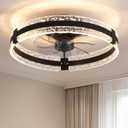 Ceiling Fan with Lights and Remote - Low Profile 20" Flush Mount Ceiling Fans, Smart Fandelier 6-Speed Dimmable LED 3000K-6000K for Bedroom (Black)