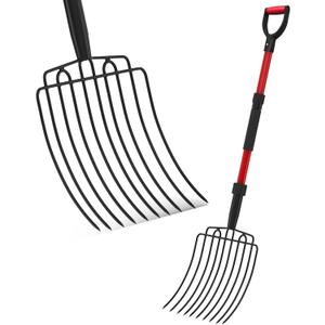 COSITA Pitch Fork for Garden, Wide Pitchfork with 10 Metal Tines, Heavy Duty Garden Fork with Fiberglass Handle 44-Inches, Chicken Coop Pitchforks for Manure, Mulching, Composting, Red