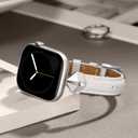 WFEAGL Leather Band Compatible with Apple Watch Bands Women 49mm 46mm 45mm 44mm 42mm(Series 3 2 1),Dressy Slim Grain Genuine Leather band for iWatch Ultra SE Series 11/10/9/8/7/6/5/4/3/2/1-White/Silver