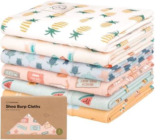 Organic Burp Cloths Baby Boy, Girl - 6-Pack Large Cotton Burping Cloths for Babies, Spit Up Rags, Super Absorbent, Ultra Soft Newborn Rag, Gender Neutral, Machine Washable, Durable (Beach Day)