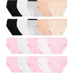 Fruit of the Loom Girls' Cotton Brief Underwear Multipacks (10, Brief - 20 Pack - Black/Pink/Grey)