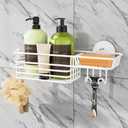 TAILI Shower Caddy Suction Cup with Hooks & Soap Holder, Heavy Duty Bathroom Shower Organizer, No Drilling Shelves for Inside Bathroom, Metal Storage Basket