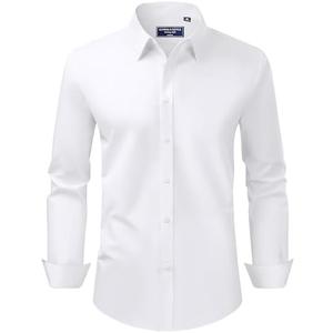 Alimens & Gentle Men's Dress Shirt Regular Fit Stretch Stain Shield Long Sleeve Solid Business Wedding Button Down Shirts Size L