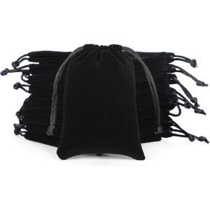 Velvet Cloth Drawstring Dice Bag, Black Coin Purse 3x4 inches Pouch, Or Wrapping Mother's Day Gift, Small Jewelry, Stones, Bracelet(50 Pcs)
